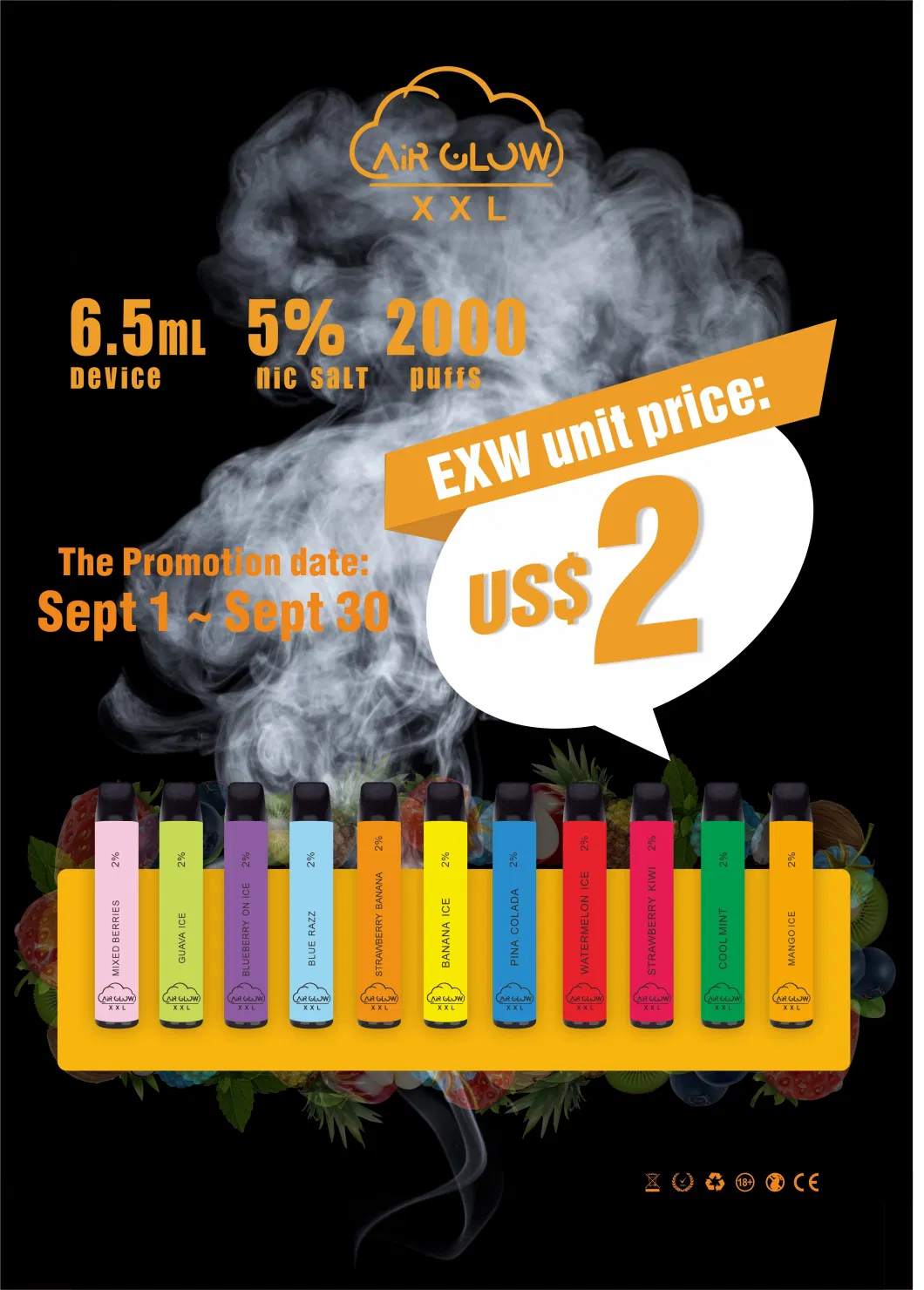 Hot Sale 2400 Puffs E Liquid Puff Bar XXL System 550mAh Battery Electronic Cigarettes Device Wholesale I Vape