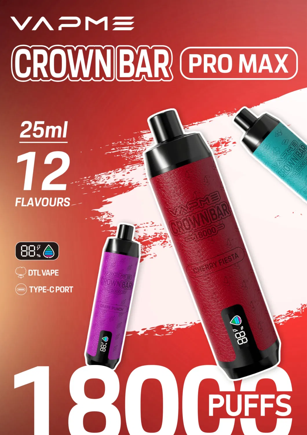 Vapme Crown Bar 18000 Puff Zbood Well-Known Brand 7 Daze Jb7000 Maxi 900mAh Evod 3D Bar Disposable Vape