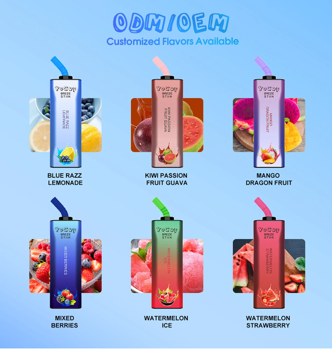 Breze Stiik Rechargeable Disposable Vape Yocup 8000 Puffs 400mAh 17ml E Liquid E-Cigarette Rechargeabl