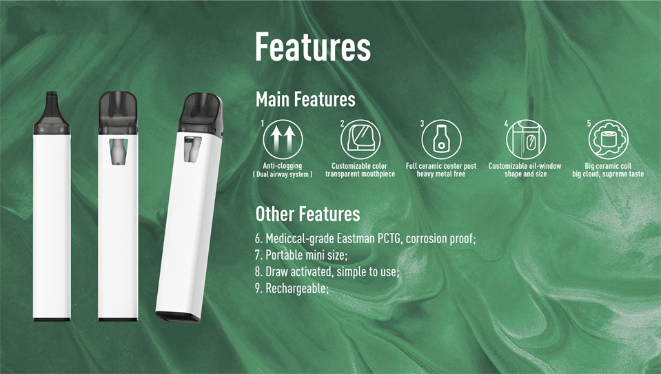 Rhy D012 1ml Ceramic Coil for DAB Live Resin Empty Pod System Cigarette Rechargeable 400mAh Battery Disposable Vape Pen OEM Available