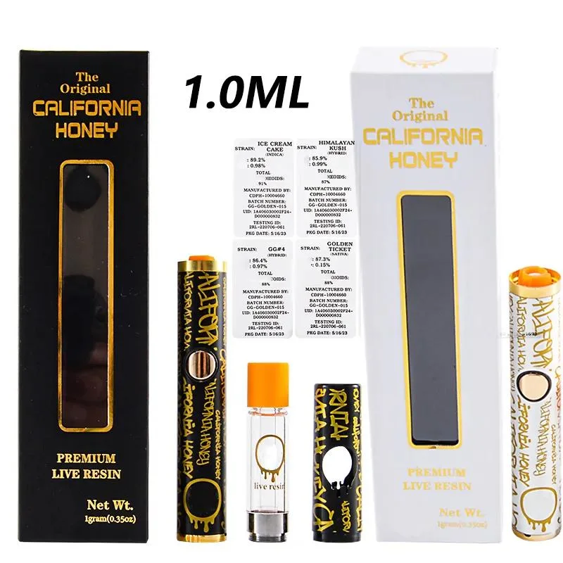 E-Cigarettes California Honey Disposable Vape Pens Full Glass Kit 360mAh Rechargeable Battery Empty 1.0 Grams Cartridges Ceramic Coil 1ml Pods with Packaging