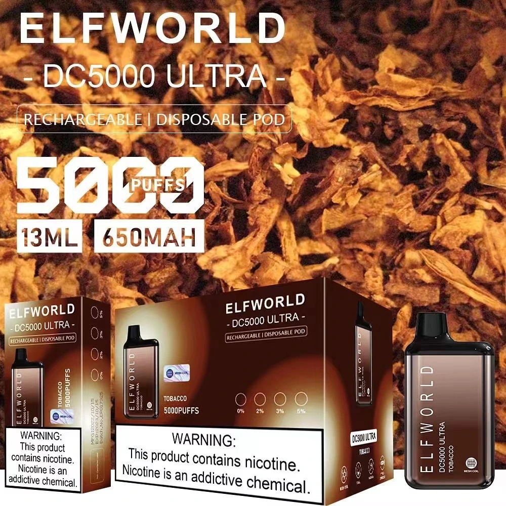 100% Factory Price Elfworld DC 5000puffs Disposable Vape with Rechargeable 13ml Ejuice