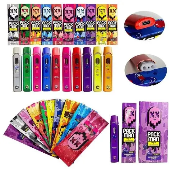 2.0ml Pack Man Disposable E Cigarettes Live Resin Vape Pen Rechargeable 10 Flavors Empty Vapes Cartridges Device Pods 380mAh Battery Oil Carts Vapes DAB Wax PAC