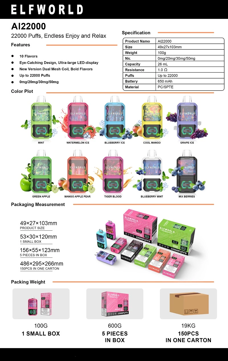Elfworld Puff 9000 10000 12000 15000 20000 25000 9K 12K 15K 20K 25K Puffs Disposable Vapes Elf Razz Bar Pulse Vaper Desechable Bang Tornado E Cigarette Vape