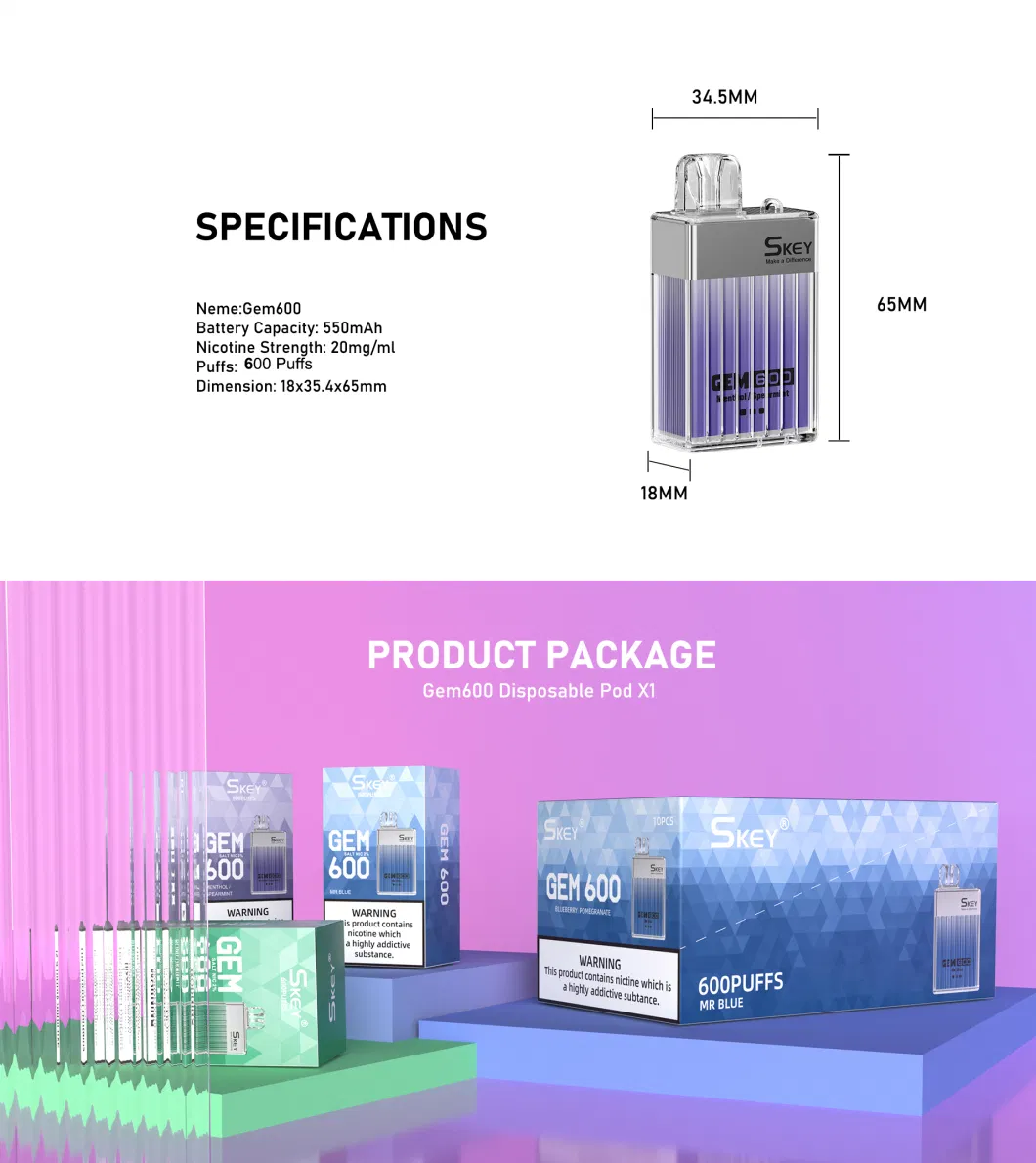 Skey Vape Crystal 600 Puffs Disposable Vape Gem600 Box Ecig 2% Nic UK Wholesale Vs Amare Crystal One Ecigs