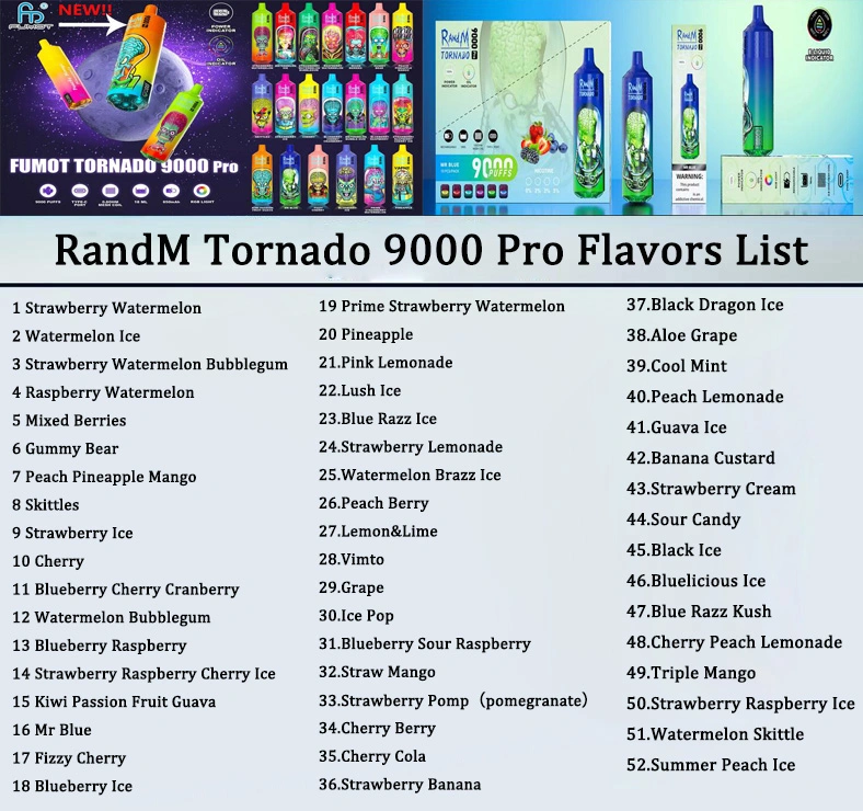 Randm Tornado 9000 PRO Disposable Vape Mesh Coil Rechargeable E Cigarettes 52 Flavors 0/2/3/5% Vaper R and M Puff 9K 9000 Puffs