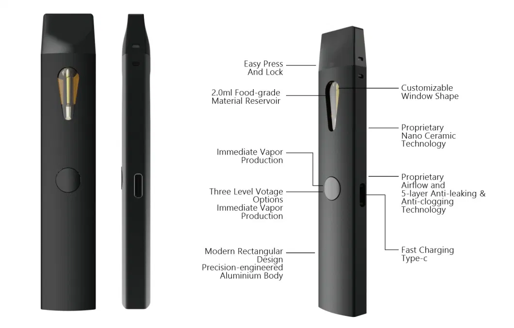 Custom 1ml 2ml Type C Empty Vaporizer Pen Dabwoods Packwoods Runtz Packs Rechargeable Full Ceramic Coil Preheat Vape Disposable