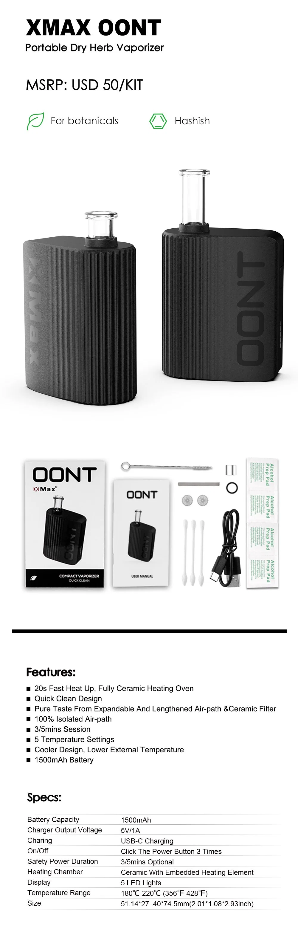 Xmax Oont Highly Portable Quick Clean Dry Herb Compact Vaporizer Budget Friendly