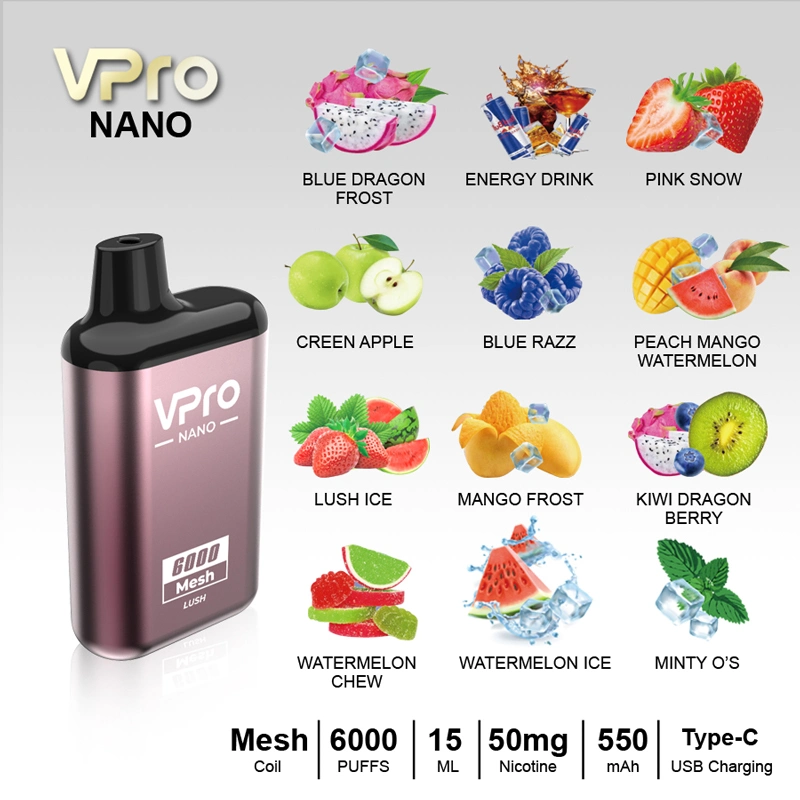 Original Vaporizer Flavors Esco Bar Vpro Nano 6000 Puffs Liquid Electronic Cigarette Fume Randm Vapor Pod Empty Wholesale I Vape Pen E Hookah Charger