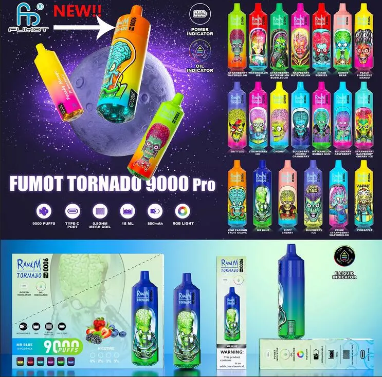 Original Randm Tornado 9000 PRO Puffs Digital Wholesale Puff 9K Vapers Disposable Electronic Cigarette Vape