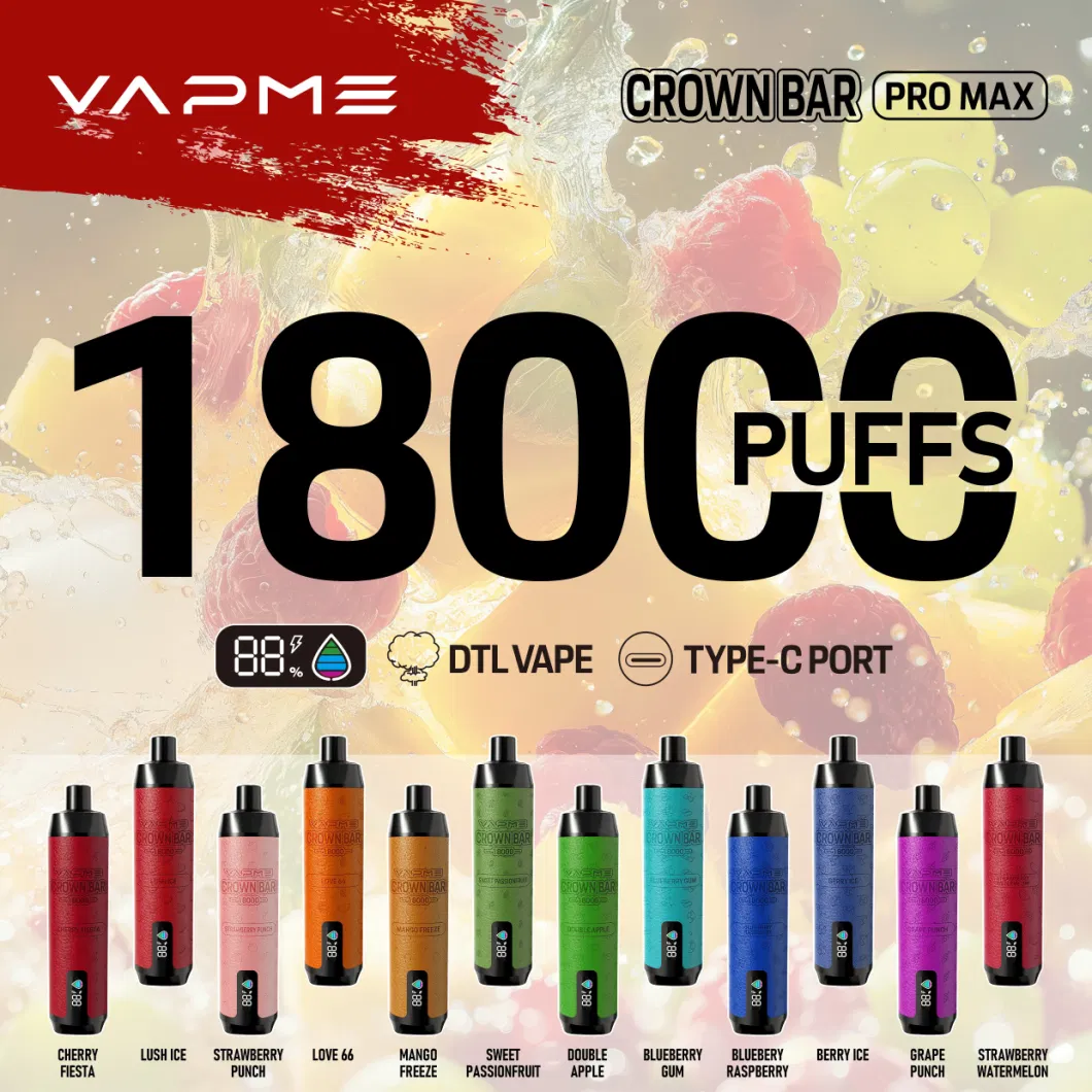 Vapme Crown Bar 18000 Puff Zbood Well-Known Brand 7 Daze Jb7000 Maxi 900mAh Evod 3D Bar Disposable Vape