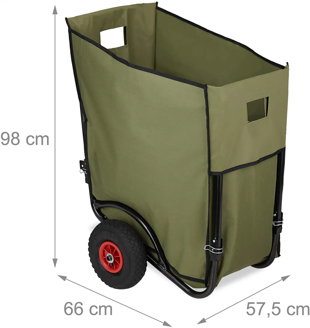 Folding Leaf Barrow for The Garden with 2 Pneumatic Tyres, Leaf Bag 160 Litres