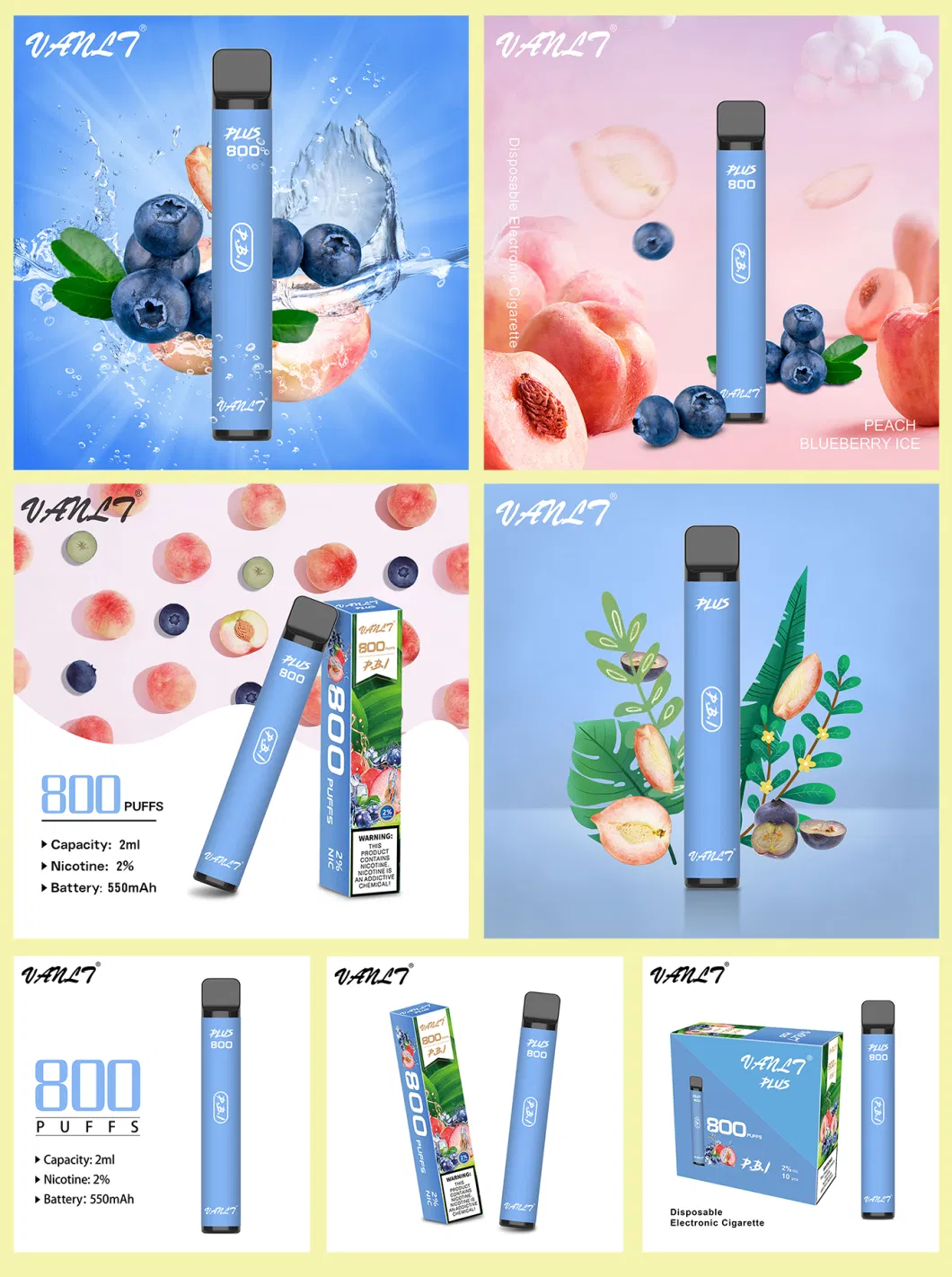 800 Puff P. B. I Fruit Flavored Disposable Vape Vanlt Joy Elfbar Mini E Cigarette Factory Directly