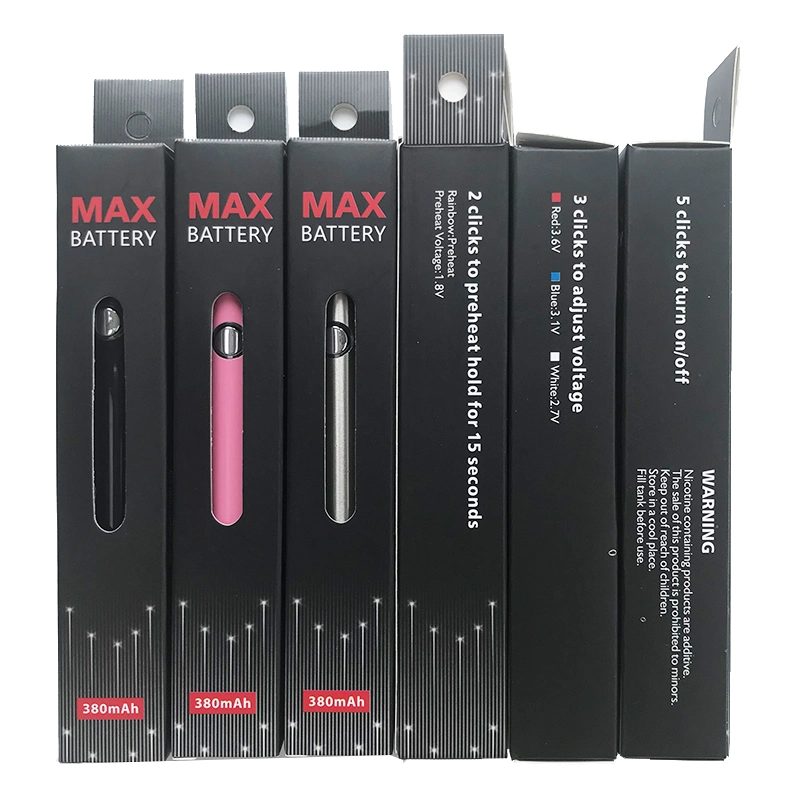 Max Battery 380mAh Variable Voltage Preheating Batteries Bottom Charge with USB Charger 510 Thread Vape Pen Battery