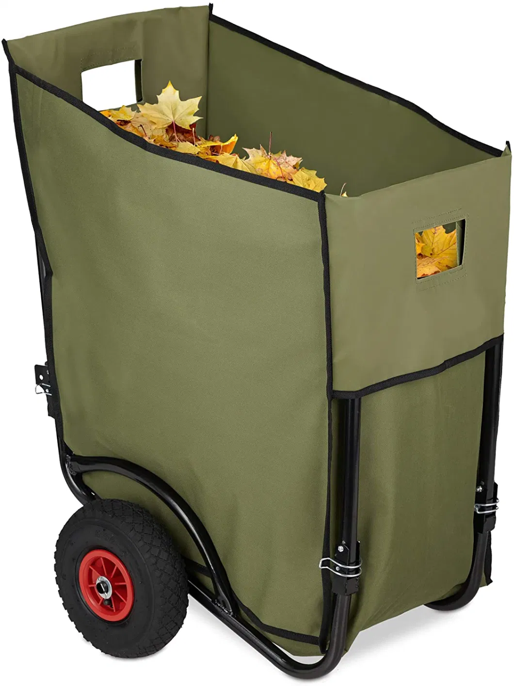 Folding Leaf Barrow for The Garden with 2 Pneumatic Tyres, Leaf Bag 160 Litres