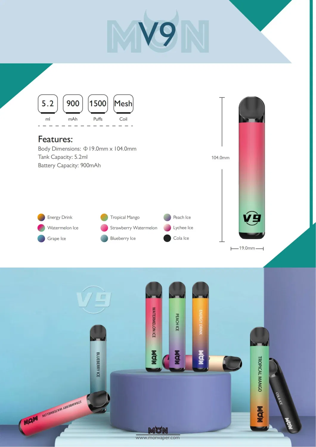 2022 Year Mon V9 Mesh Coil Wholesale Disposable Pen 1500 Puff Bar 2000 Puffs Vapestore Vapeshop Distributors Best Choice