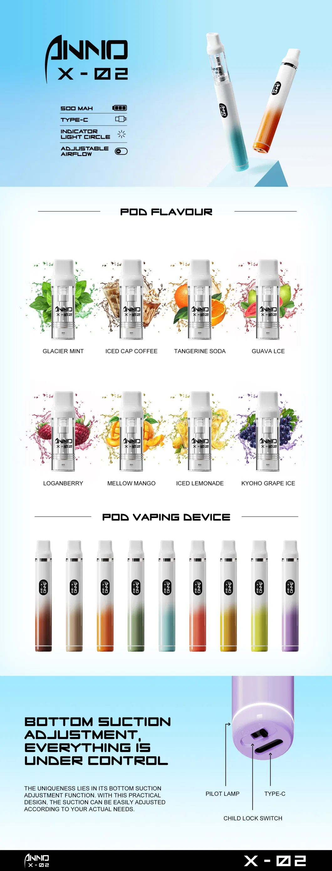 2024 Anno Disposable Vape Portable E Cigarette Pod Electronic Cigarette Vape Pen 800 Replaceable Pod System 600 Puffs Ske Crystal