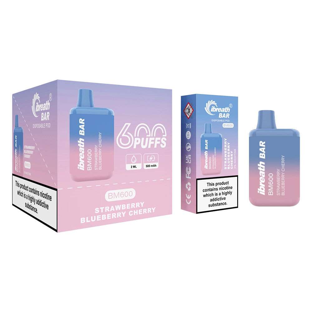 R and M Ibreath Bar Bm 600puffs UK Europe Original OEM Logo Best Selling 2% Disposable Vape with Tpd