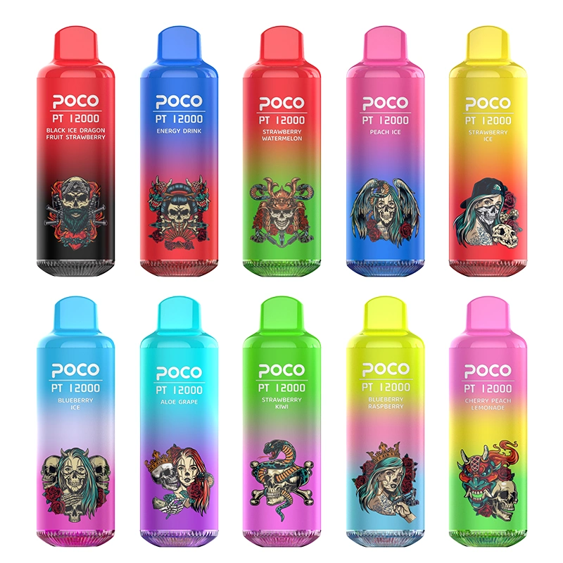 Original 12000 Puffs Electronic Cigarette Poco PT12000 Disposable Vape Pen Rechargeable Airflow Adjustable 22ml 10 Flavors Device Vapor Pen EU USA Warehouse