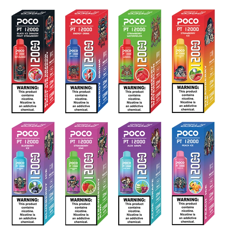 Original 12000 Puffs Electronic Cigarette Poco PT12000 Disposable Vape Pen Rechargeable Airflow Adjustable 22ml 10 Flavors Device Vapor Pen EU USA Warehouse