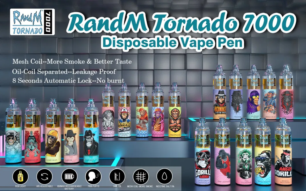 Sporting Disposable Vape Pure Flavor Vape Electronic Cigarette Randm Tornado 7000 Puff Vape Pen E Liquid Disposable Vape