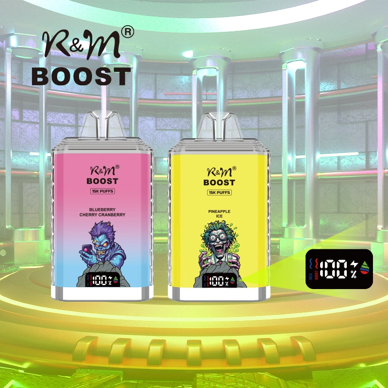 Adjustable Power Display Screen R&M Boost Puff 15K Disposable Vape Pen Hookah E Cigarette 650mAh Prefilled Carts 20/50mg E Liquid