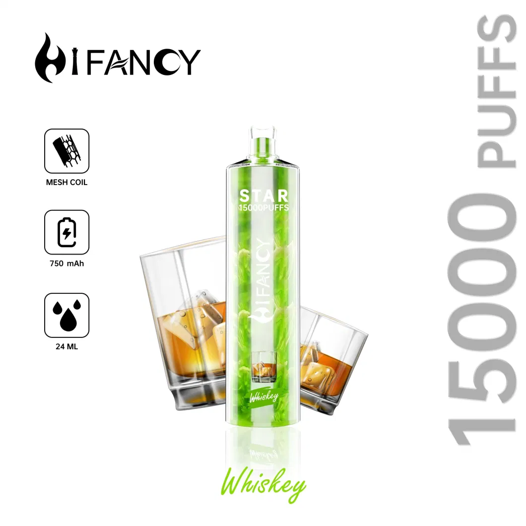 Hifancy 15K Puffs Bar E Cigarette Disposable Vape Puff 16000 Me Coil 2% 3% 5% Crystal Vape 750mAh Rechargeable Battery 24ml Prefilled Carts Pod Vapes