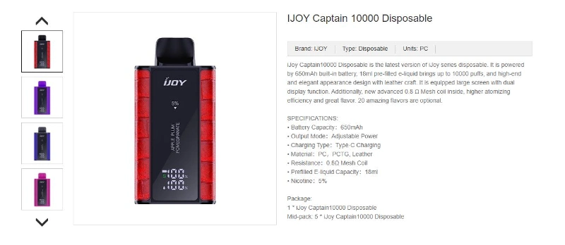 Wholesale Price Captain 10000 Ijoy IC8000 6000 Waka 8000 Vape Shop Near Me Disposable