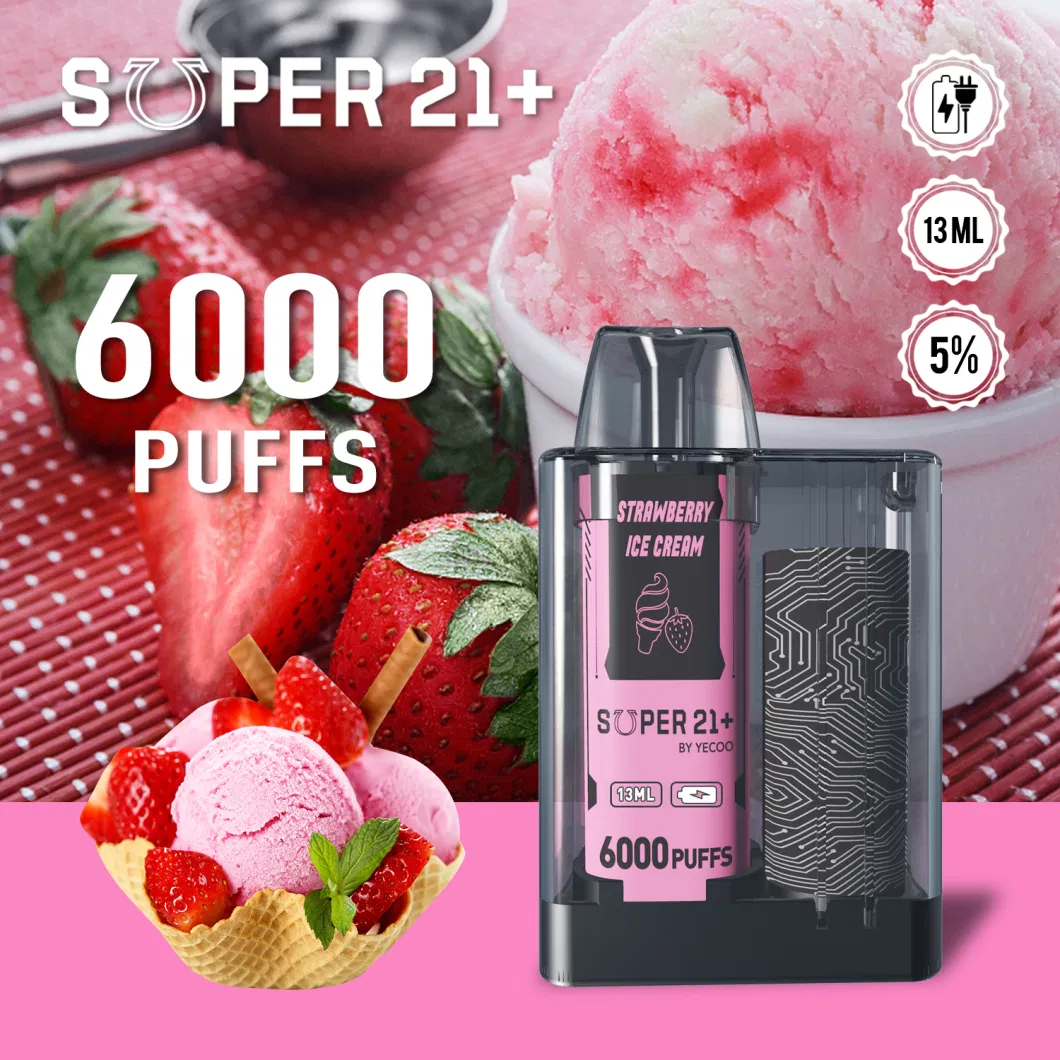 New High Quality Disposable Vape 6000puff Fruit Flavors E Liquid Electronic From Yecoo Super 21+