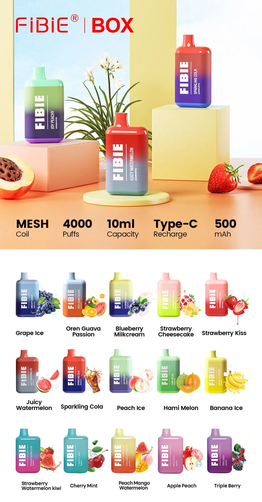 Supplier Custom Your Brand Logo Puff Bar Free Tax 4000 Puffs CE RoHS Lost 5% Nic Salt Recharge 5ml Manufacture Mary Fruit Flavor Bulk Buy Smoke Disposable Vape