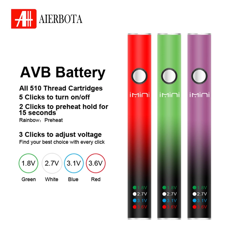 Imini Adjust Voltage Button Custom Logo E-Cig Charger 510 Battery Wholesale Vape Pen 510 Thread Batteries for Cartridges Rechargeable 380mAh E Cigarette OEM USA