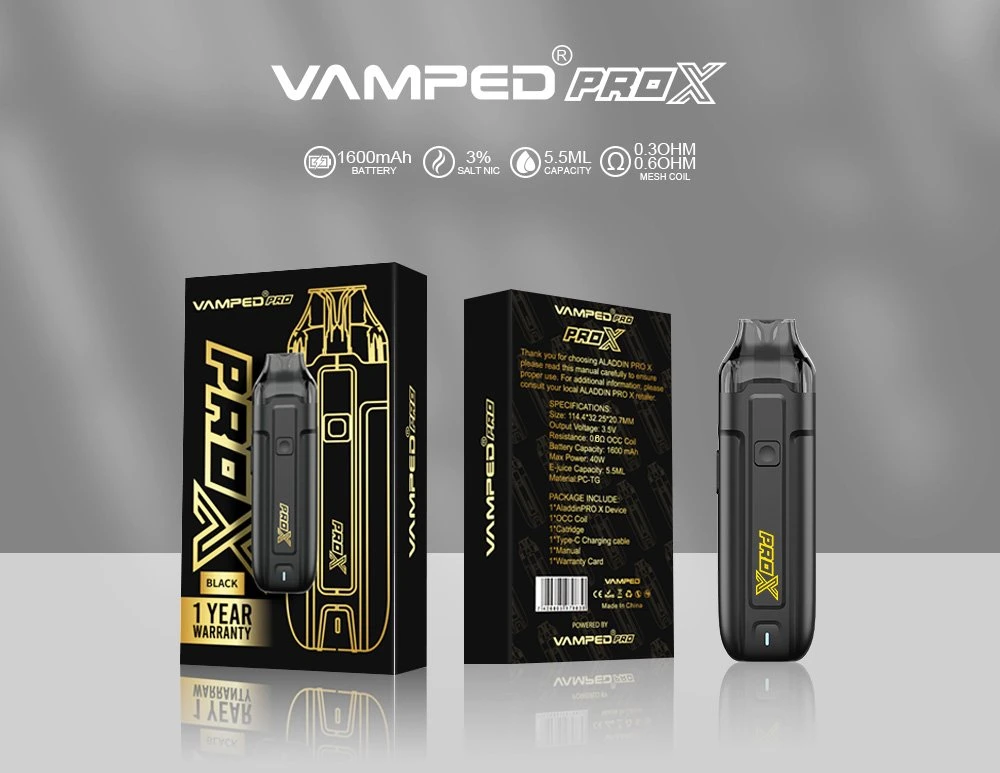 China Vape Factory Wholesale Cheap Private Label Vamped Aladdin PRO-X 40W Rechargeable Refill Pod System Vape Electronic Cigarette