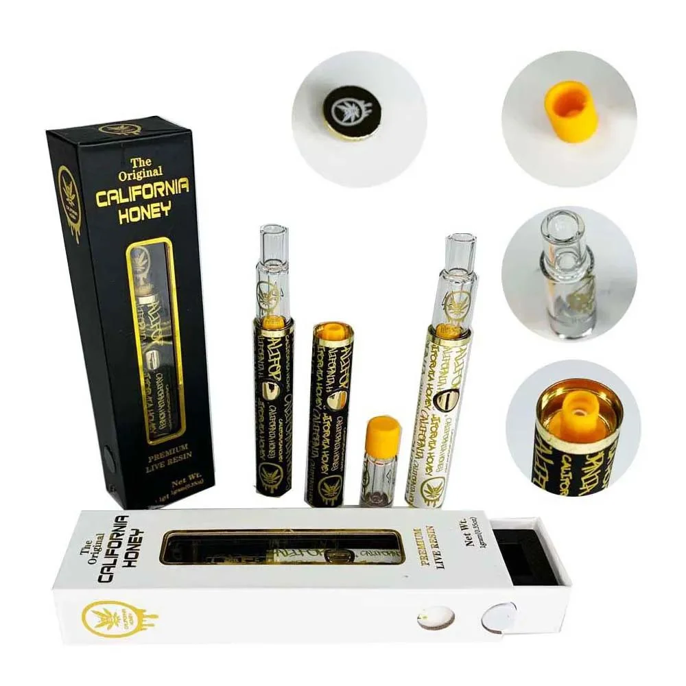 E-Cigarettes California Honey Disposable Vape Pens Full Glass Kit 360mAh Rechargeable Battery Empty 1.0 Grams Cartridges Ceramic Coil 1ml Pods with Packaging