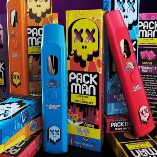 2.0ml Pack Man Disposable E Cigarettes Live Resin Vape Pen Rechargeable 10 Flavors Empty Vapes Cartridges Device Pods 380mAh Battery Oil Carts Vapes DAB Wax PAC