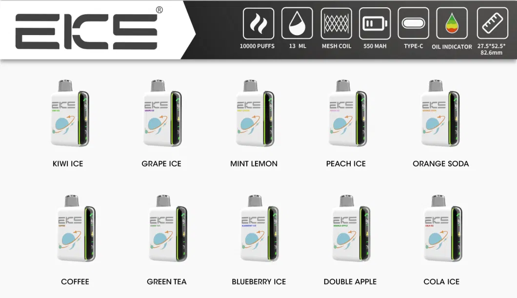 Eks Space 10000 Puffs 13ml OEM Custom Manufacturers Wholesale Rechargeable Fruit Disposable Electronic Cigarette Vape