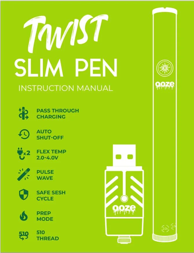 Ooze Twist Slim 2.0 320mAh Flex Temp Preheat Battery Adjustable Voltage USB Smart Charger Vape Pen