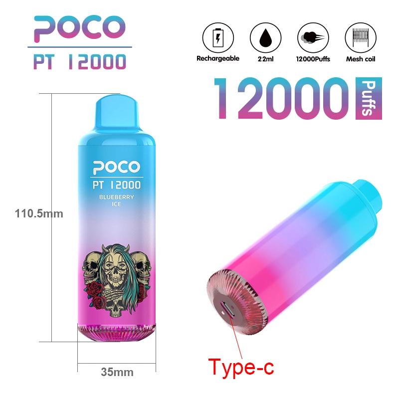 Original 12000 Puffs Electronic Cigarette Poco PT12000 Disposable Vape Pen Rechargeable Airflow Adjustable 22ml 10 Flavors Device Vapor Pen EU USA Warehouse