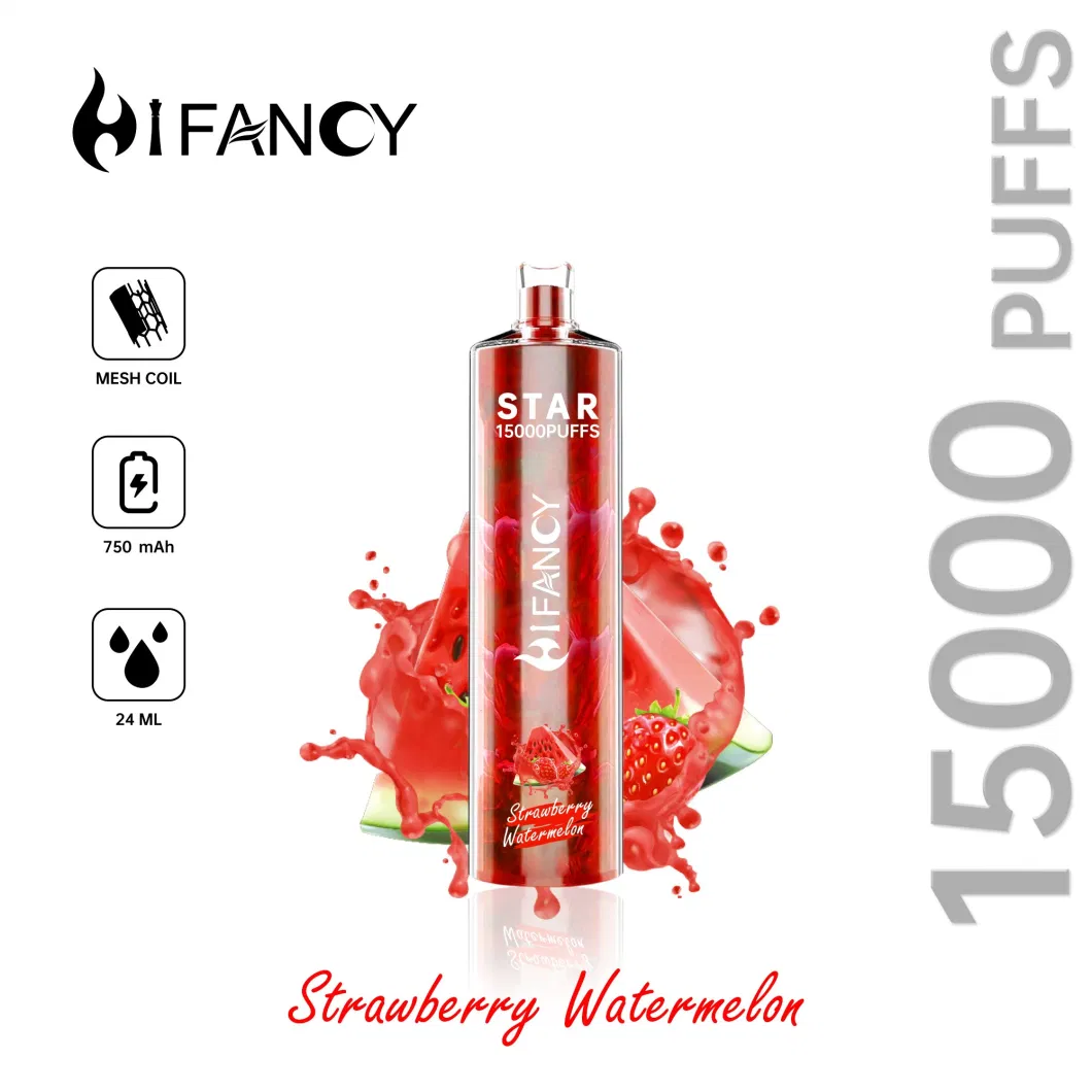 Hifancy 15K Puffs Bar E Cigarette Disposable Vape Puff 16000 Me Coil 2% 3% 5% Crystal Vape 750mAh Rechargeable Battery 24ml Prefilled Carts Pod Vapes