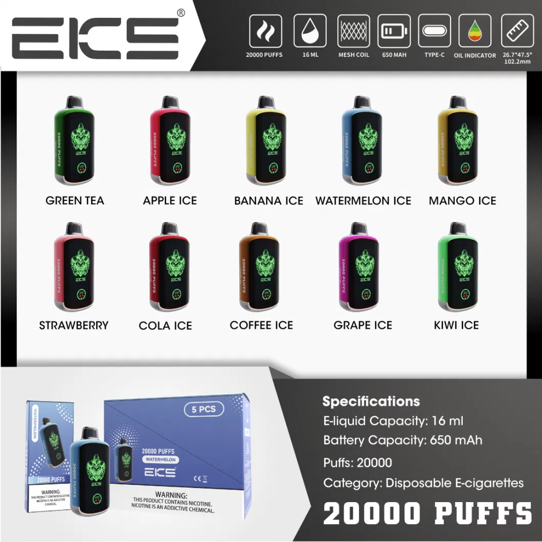 Eks Phantom 16ml 20000puffs OEM Custom Rechargeable Hookah Price Crystal Juice High Quality Wholesale E-Cigarette Vape