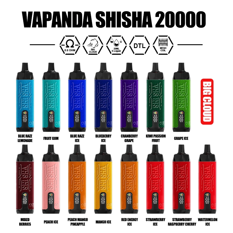 20000 Puffs Vp Shisha Vape Pen LED Digital Puff Randm Dtl Tornado Vape15K 18K 20K Disposable Shisha Flavour Hookah Vaper 18000 Puff 25000 E Cigarette EU Vape