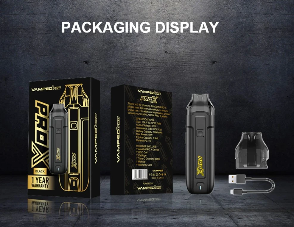 China Vape Factory Wholesale Cheap Private Label Vamped Aladdin PRO-X 40W Rechargeable Refill Pod System Vape Electronic Cigarette