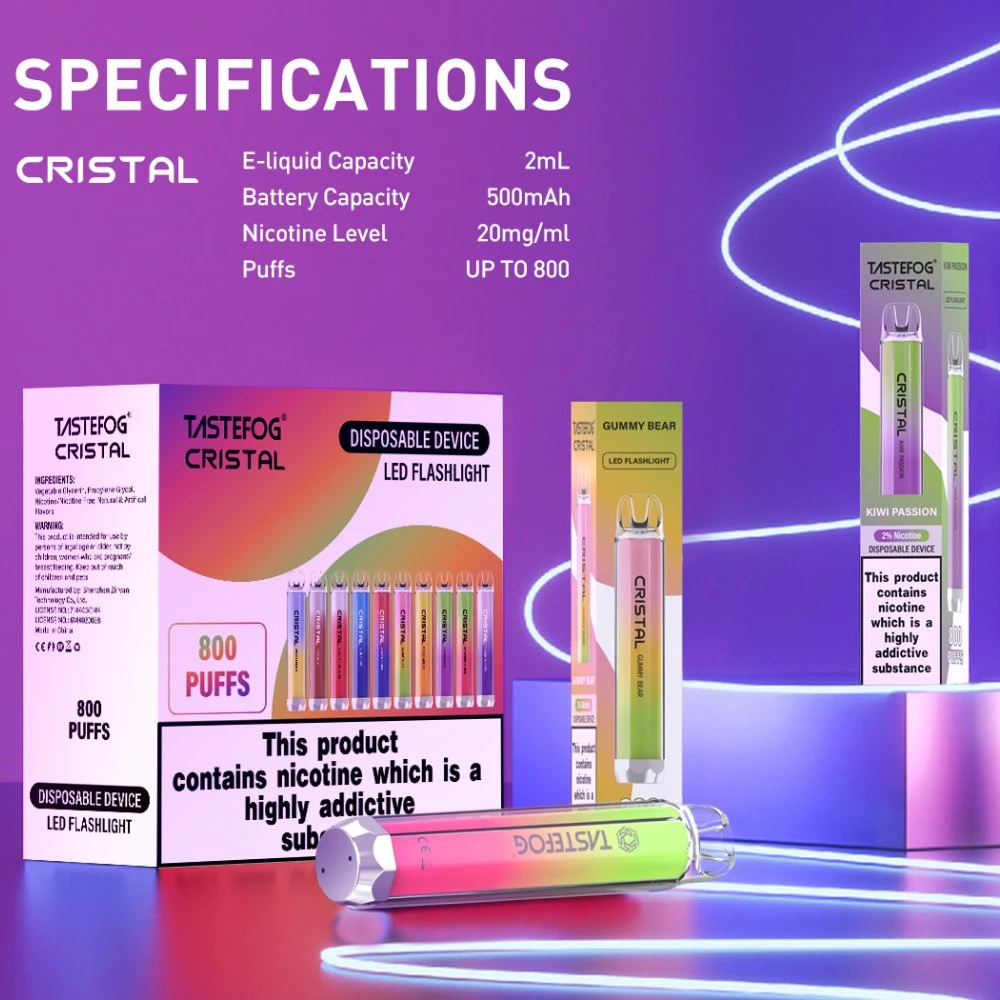 EU Warehouse Tpd Tastefog crystal 800 Puffs Disposable Vape Geek Elfbar with LED Colorful Flash Disposable Oil Vape Pen