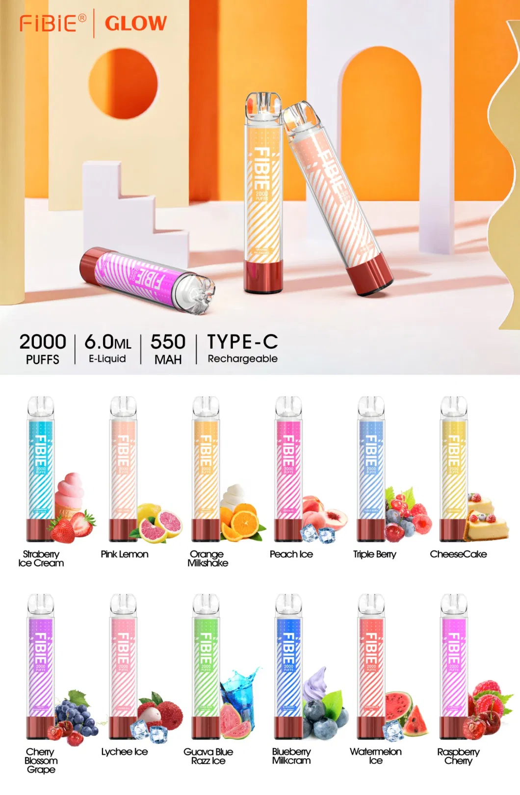 Wholesale Customized Brand E Cigarette Free Tax 2000 Puff CE RoHS Lost 5% Nicotine Recharge 5ml Mary Fruit Flavor Smoke I Get Bulk Buy Disposable Vape