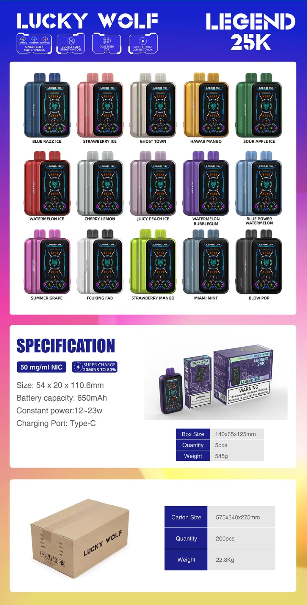 High Quality Wholesale Snowwolf Vape Vape E-Cigarette Rechargeable Shisha Flavour Hookah 25000 Puffs Disposable Vape