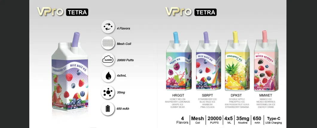 Vape 20000 Vpro Tetra Rechargeable Vaping, 5% Nicotine OEM Service Disposable Pufff E-Cigarette Ecigs