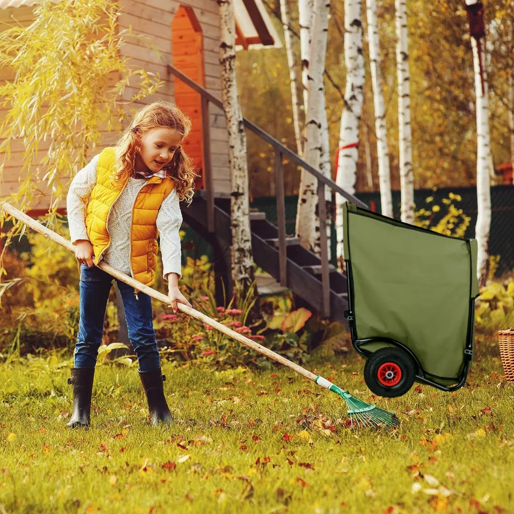 Folding Leaf Barrow for The Garden with 2 Pneumatic Tyres, Leaf Bag 160 Litres