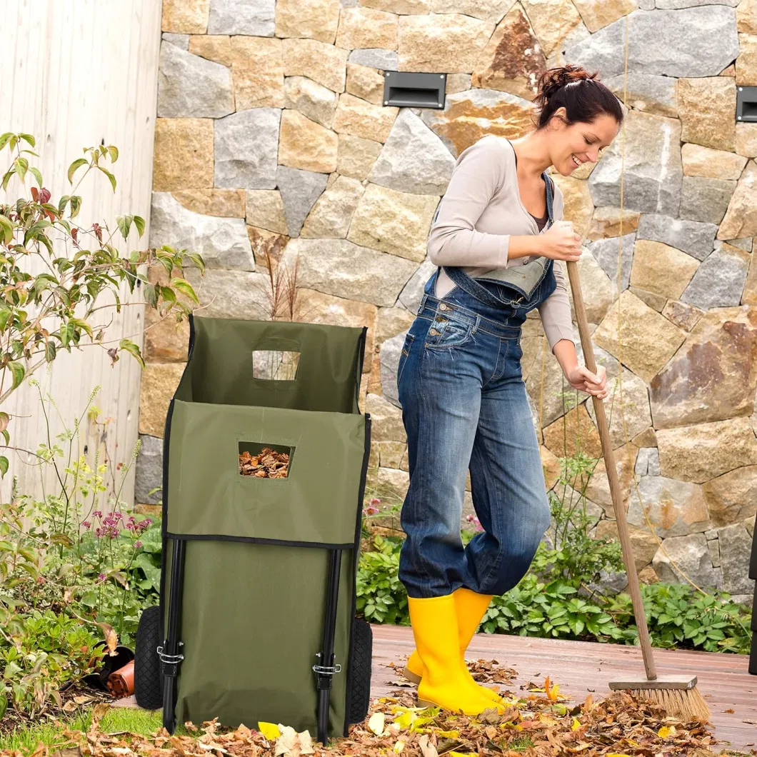 Folding Leaf Barrow for The Garden with 2 Pneumatic Tyres, Leaf Bag 160 Litres