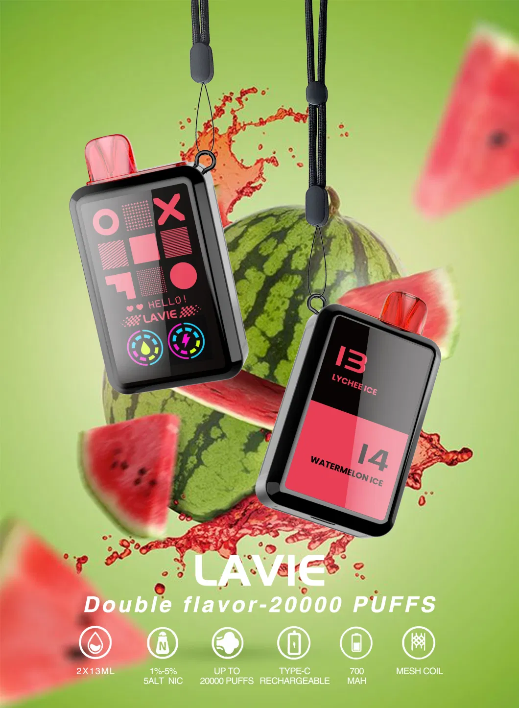 Factory Wholesale Lavie Cyber Double Flavors Changeable 20000 Puffs Vape E-Cigarette Disposable Vapes Display Screen OEM Odmelectronic Cigarette