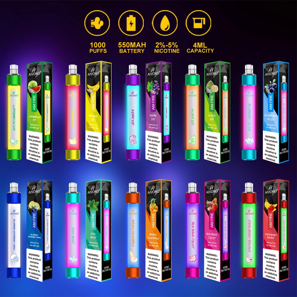 European Market Best LED Flashing Light Vape OEM Aivono 1000 Puff Bar Factory Wholesale Price Elf Esco Bar Disposable Pod