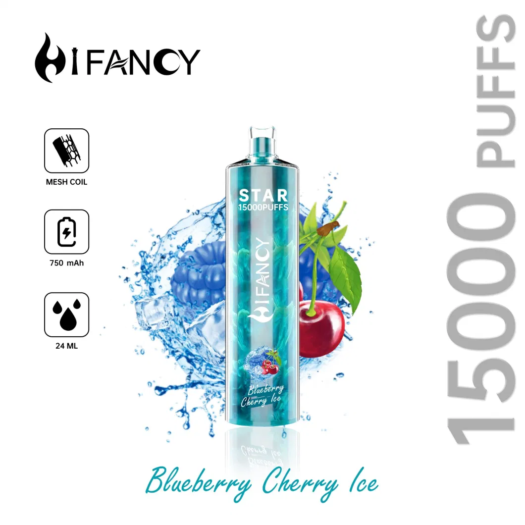 Hifancy 15K Puffs Bar E Cigarette Disposable Vape Puff 16000 Me Coil 2% 3% 5% Crystal Vape 750mAh Rechargeable Battery 24ml Prefilled Carts Pod Vapes